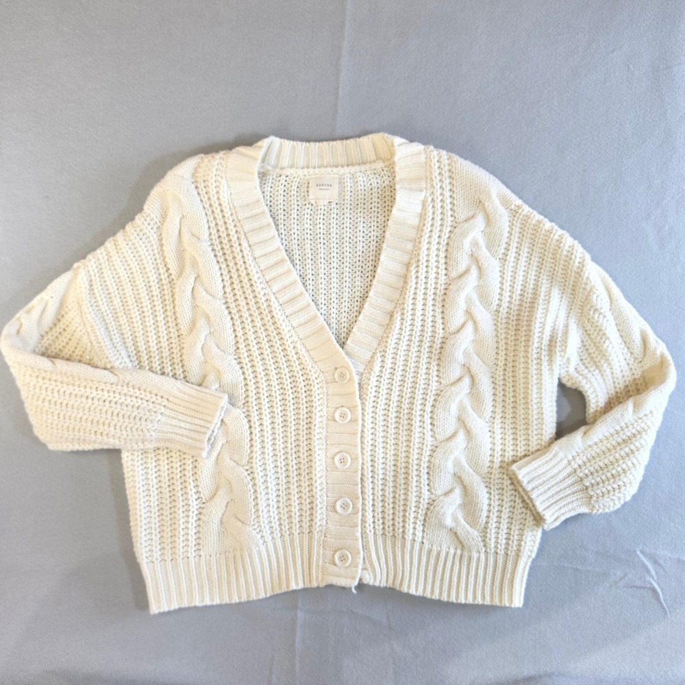 Harper Heritage Coastal Grandmother Cable Knit Cardigan Large Cream White Cozy